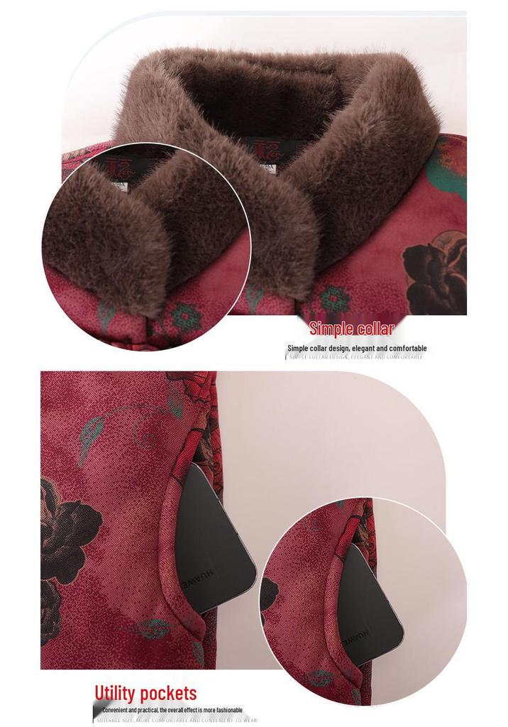 Grandma Winter New Style Chinese Tang Suit Cotton Jacket for Women with Velvet Lining