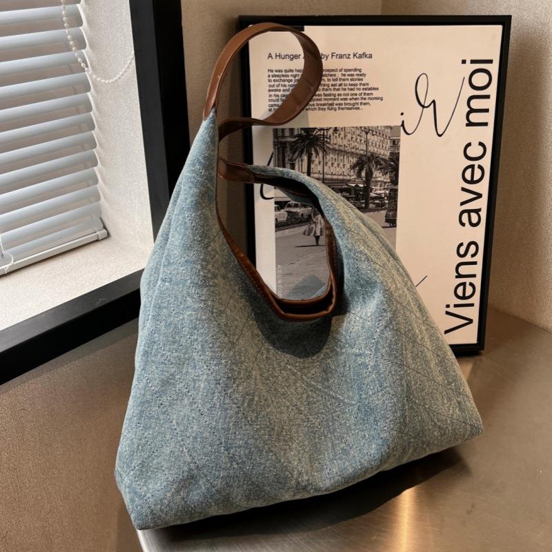 

Модная джинсовая сумка-тоут большой вместимости, женская холщовая сумка через плечо, сумка-ведро для поездок на работу светло-синий