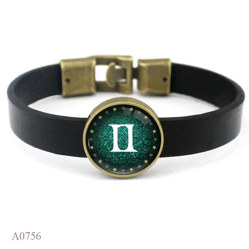 Aries Gemini Cancer Leo Virgo Libra Scorpio Sagittarius Capricorn Aquarius Pisces Zodiac Sign Horoscope Genuine Leather Bracelet