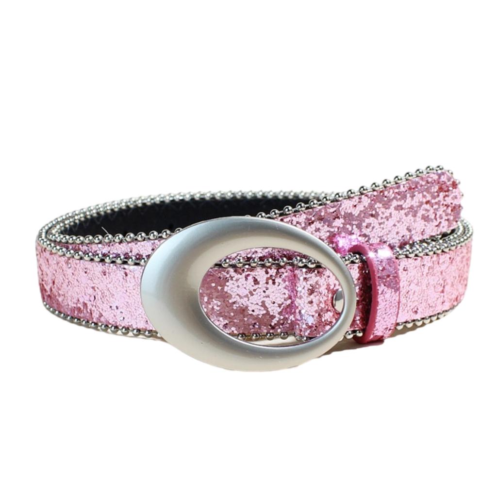 PU Belt With Metal Buckles Glitter Rhinestones Waist Strap For Women and Men