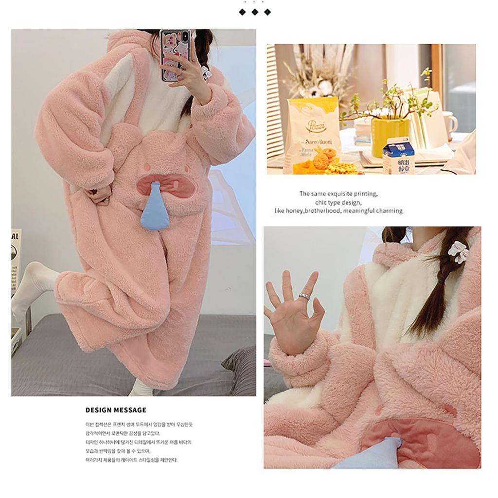 YEMOCILE Kigurumi Warm and Fluffy Elephant Winter Cute Pig Design Women's Pajamas, Pajamas, Fleece-Lined, Loungewear,