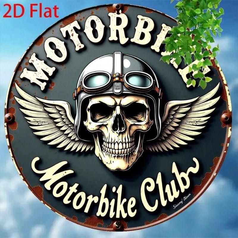Vintage Skull Rider Motorcycle Metal Wall Poster, Garage Decor
