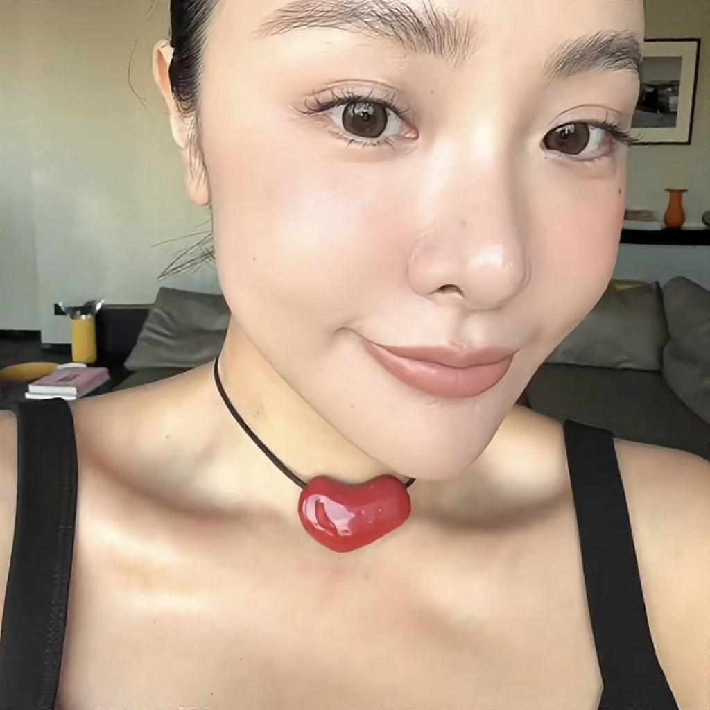 Romance Love Heart Enamel Necklace Pendant Adjustable Chain Choker Jewelry Accessory for Stylish Women and Teens  Red