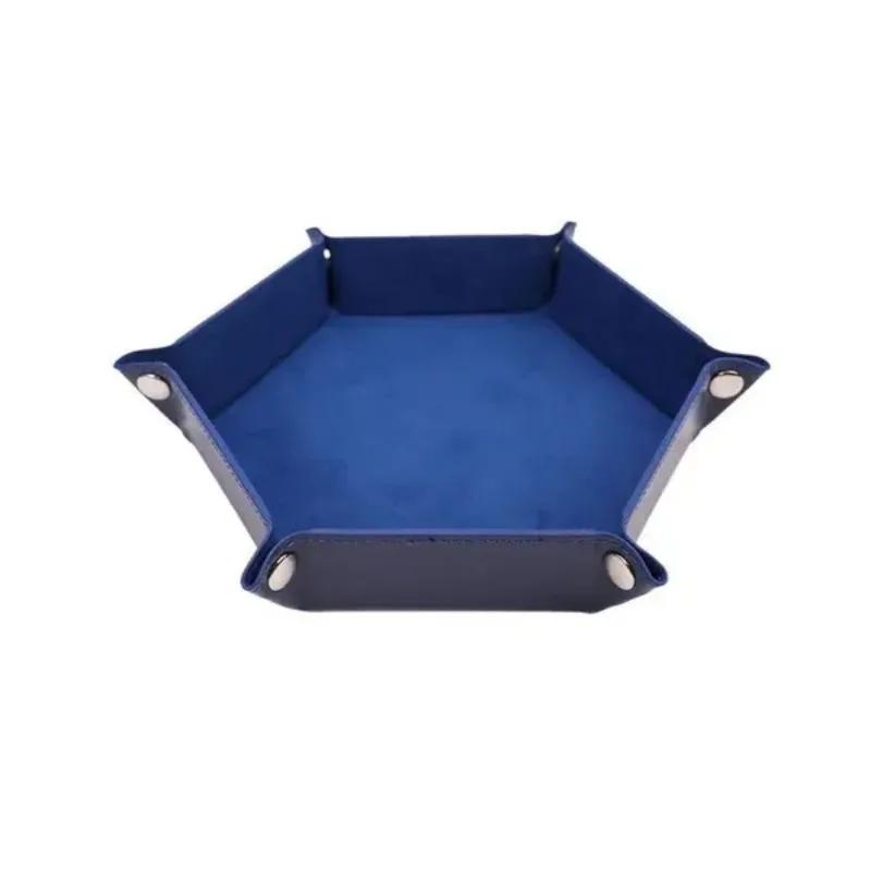 1PC Foldable PU Leather Dice Tray Desktop Coin Key Debris Hexagon Storage Tray