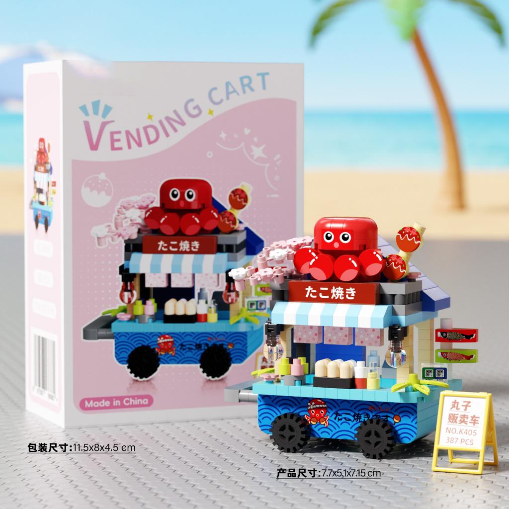 Creative Building Toys Street View Store Model Kits Ice Cream Fruit Cart DIY Micro Particles Blocks Educational Gifts for Adults