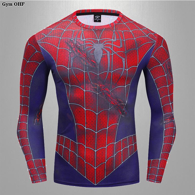 T-shirt de Compression Imprimé Spider-Man 3D Homme Marvel Manches Longues Séchage Rapide Hauts de Sport 2022
