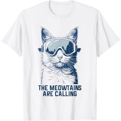 Ski Snowboard Katze Lustig Die Meowtains Rufen Skifahren T-Shirt für Männer Frauen Kinder