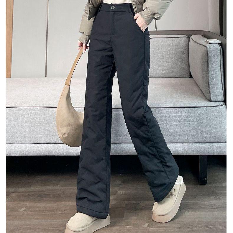

2025 Women s Winter Casual High Waist Velvet Padded Cotton Pants - Warm, Lightweight, and Straight Leg Design 2XL