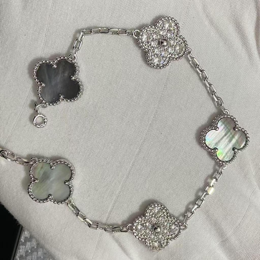 Nuova Versione Bracciale Quadrifoglio Cinque Fiori Agata Rossa Naturale Madreperla Bianca Bracciale da Donna Bracciale Laser
