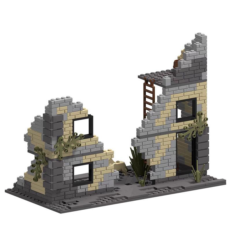 Ruinenszene Gefährliche Gebäude Ruinen Militärgebäude Bausteine Spielzeug Zusammenbau Heftige Kämpfe Verlassene Gebäude