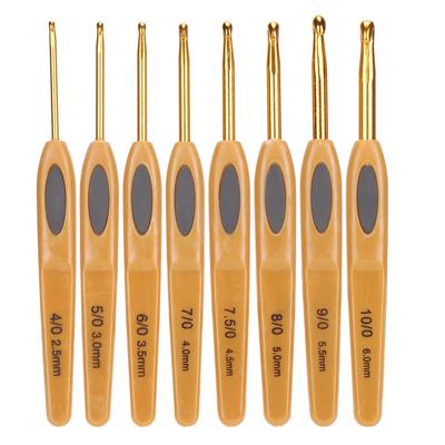 8Pcs Crochet Hook Knitting Tools Aluminum Ergonomic Sweater Needles Brown Plastic Handle