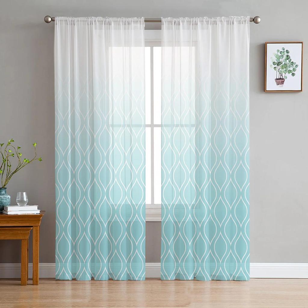 Marokko Tekstur Marineblå Voile Skjære Gardiner For Stuevindu Chiffon Tyllgardin Kjøkken Soverom Draperier Hjemmeinnredning