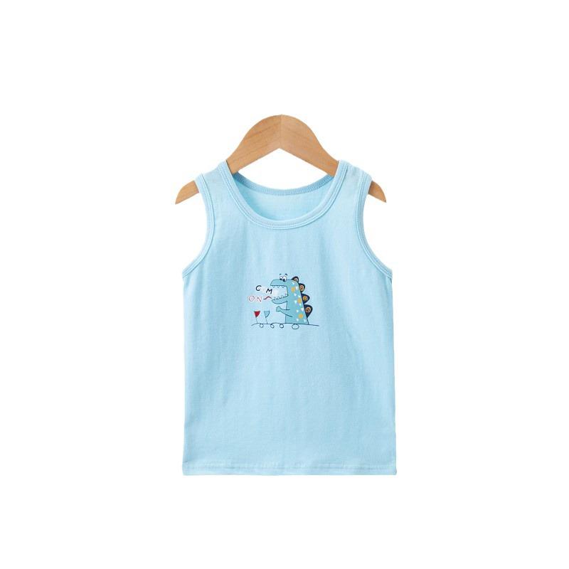 Kids' Cartoon Print Sleeveless Lycra Vest - Round Neck, Pure Cotton for All Seasons, Unisex.