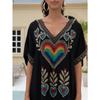 Women's Fashion Summer Spring Love Letter Print 1/2 Sleeves V-Neck Loose Waistline Casual Dresses