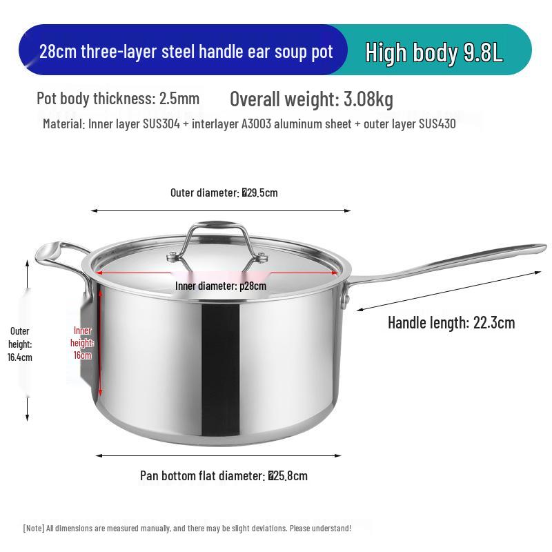 304 Stainless Steel Three-Ply Saucepan with Single Handle for Induction, Ideal for Baby Food, Noodles, and Household Cooking.