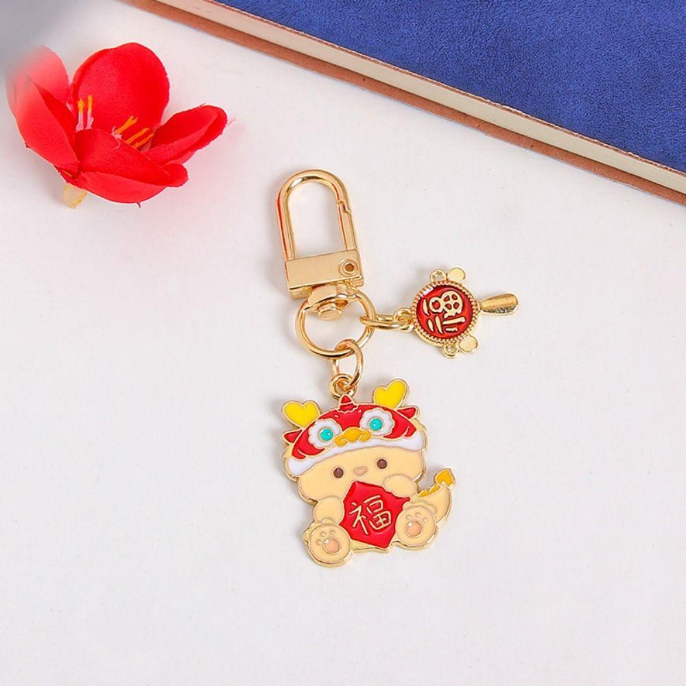 Chinese Style Zodiac Dragon Keychain Loong Lunar New Year Pendant Lion Dance Keyring  Birthday Gift