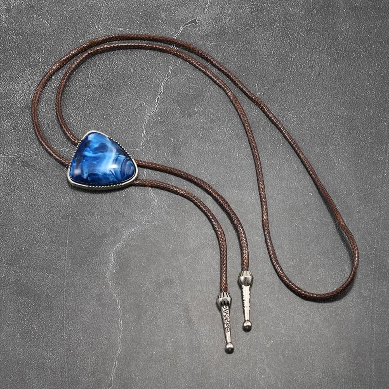 Lightweight PU Leather Wax Cord Necklace Turquoise Bead Bolo Tie Necktie Alloy Clasp Practical Jewelry For Daily Wear