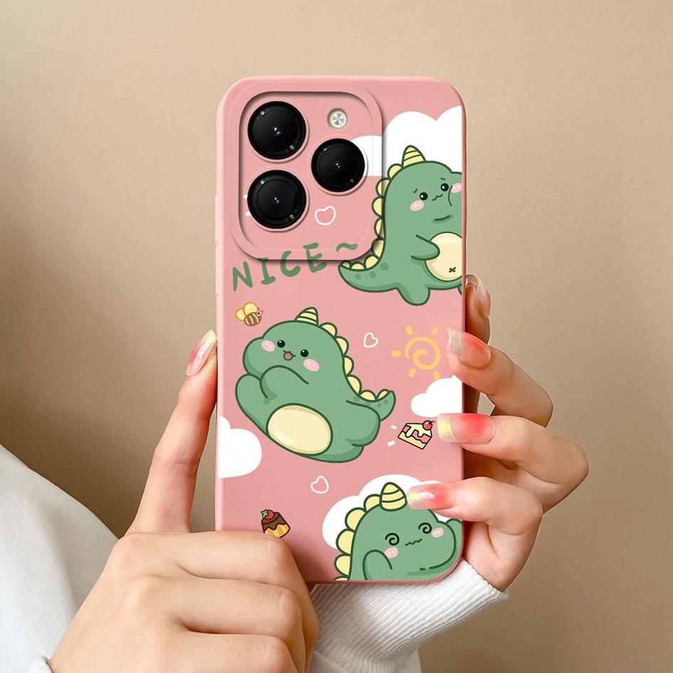 Phone Case For Itel RS4 Infinix GT 20 Pro Hot 40 Zero 30 Note 40 Pro+ 5G Back Cover Lovely Dinosaur Screen Protector Matte Liquid Soft Silicone Bumper