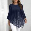 Top da Donna Taglie Forti Casual Vestibilità Larga Manica a Tre Quarti Stampa Sfumata Girocollo Orlo Asimmetrico Pullover Blusa