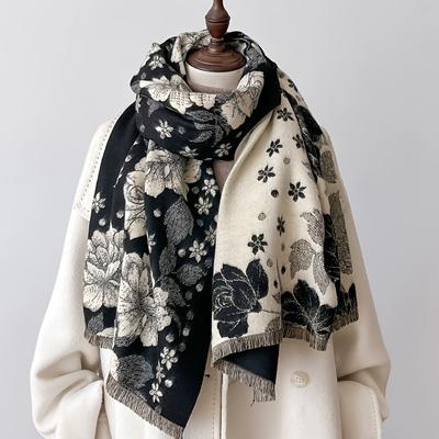 Schicker doppelseitiger Blumenschal für Damen - Kuschelig & warm, perfekt für Winterausflüge