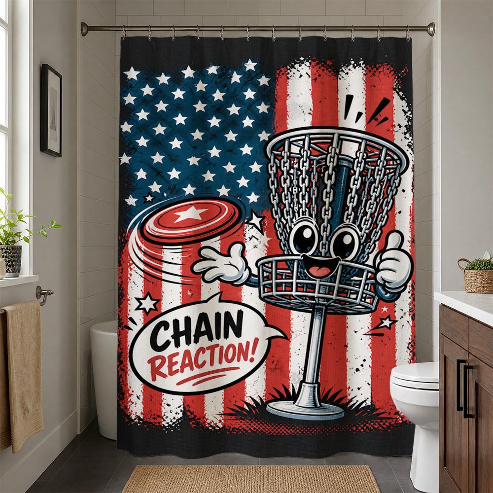 Waterproof American Flag Shower Curtain Bathroom Decor Basketball Hoop USA Patriotic Sports Novelty Curtain Liner Shower Wall Pa