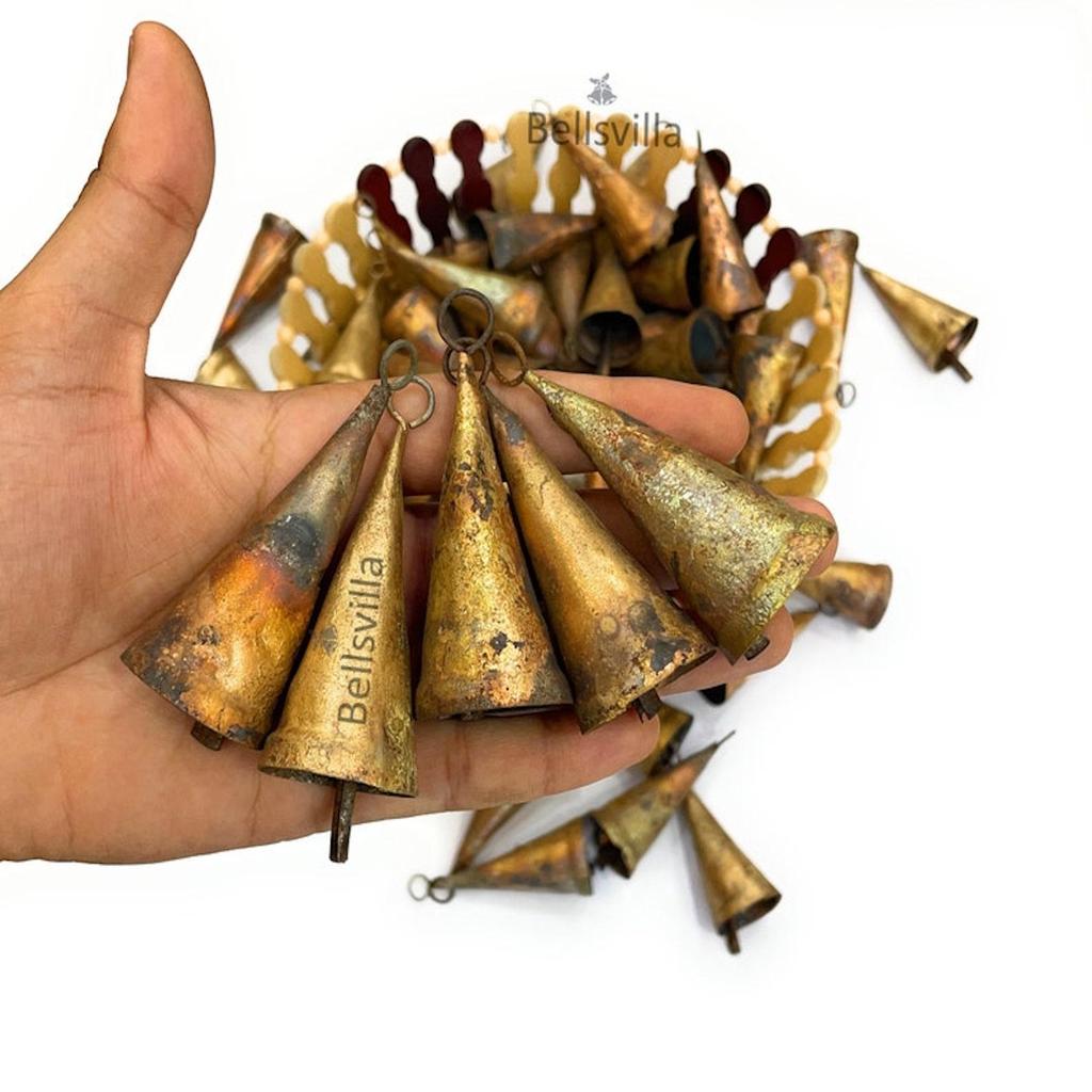 Pack of 10 8cm Metal Christmas Harmony Vintage Rustic & Rough Tin Bells Wall Hanging Decor Big Bells Cone Shape