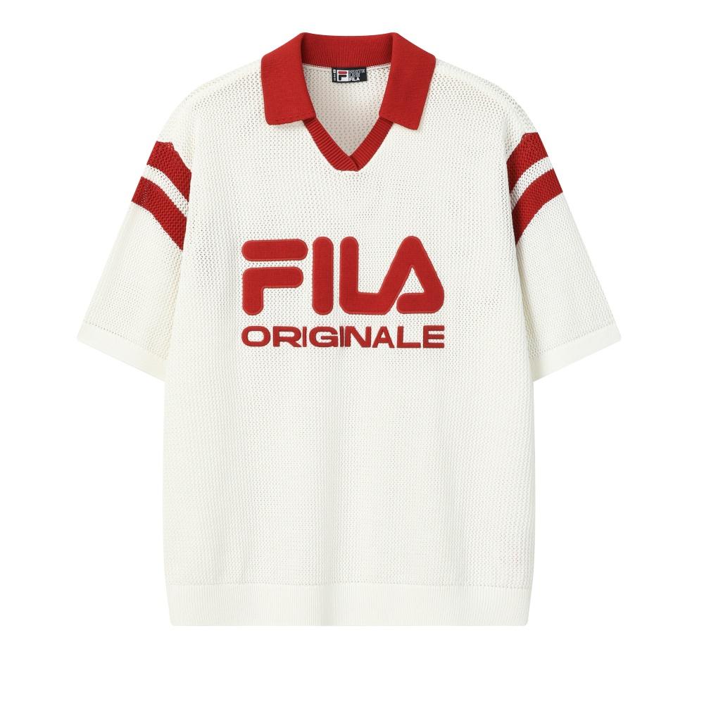 FILA Original Fashionable Personality Trendy Classic Retro Casual Versatile Comfortable Loose Knit Short Sleeve Sweater Women tops F11W629401FWT S