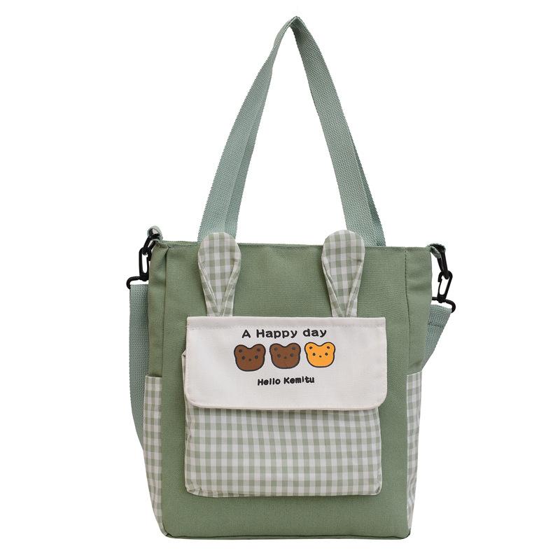 Student Tote Bag Storage Bag New Shoulder Bag Fashion Plaid Contrasting Messenger Bag