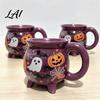 Cute Ghost Pumpkin Teacup Halloween Witch Cauldron Coffee Mug 360ml Spider Web Pattern Purple Novelty Drinkware Ceramic Cup Spooky for Party