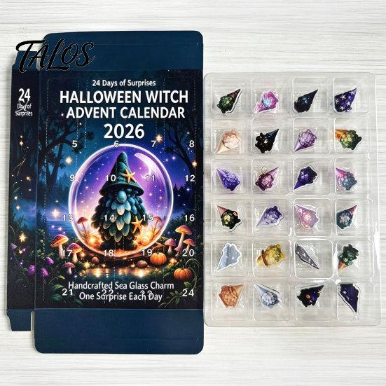 Seasonal Home Party Supplies Coastal Gnome Advent Calendar, 24Pcs Acrylic 2D Sea Glass Ornament Set Halloween Holiday Decoration with Hanging String,