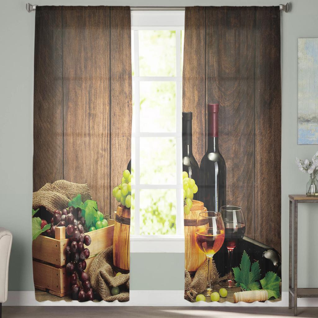 Wine Glass Wine Fruit Grapes Curtain For Living Room Transparent Tulle Curtains Window Sheer For The Bedroom Accessories Decor