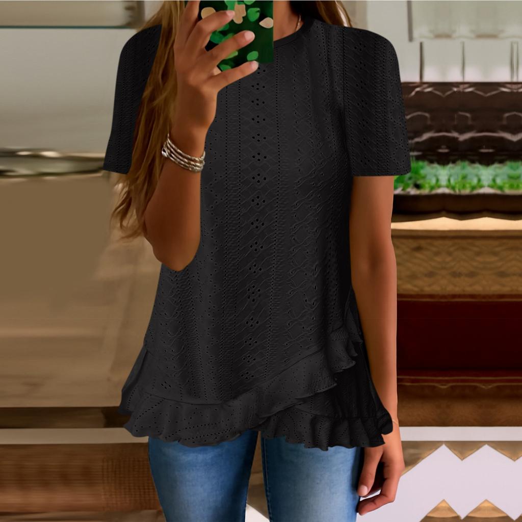 Femei vară top evazabil mânecă scurtă O-gât cămașă lejeră croială primăvară modă casual haine