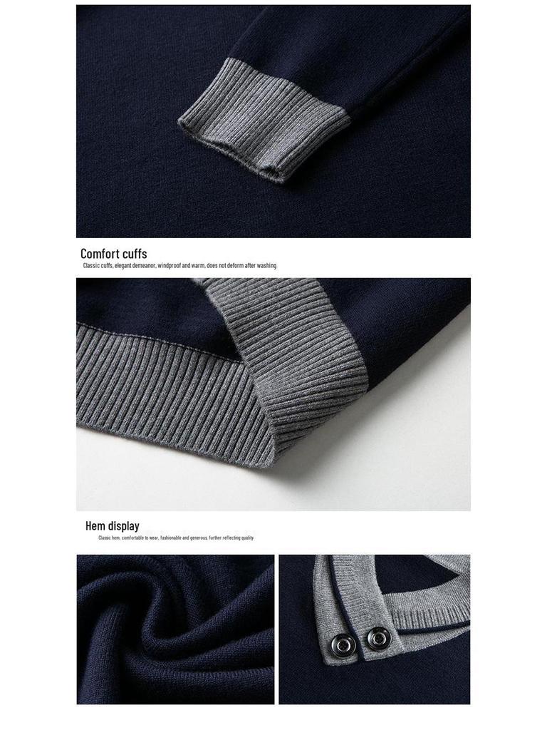 Pierre Cardin Men's Thickened Knit Pullover – Casual Autumn/Winter Long-Sleeved Sweater for Middle-Aged Men