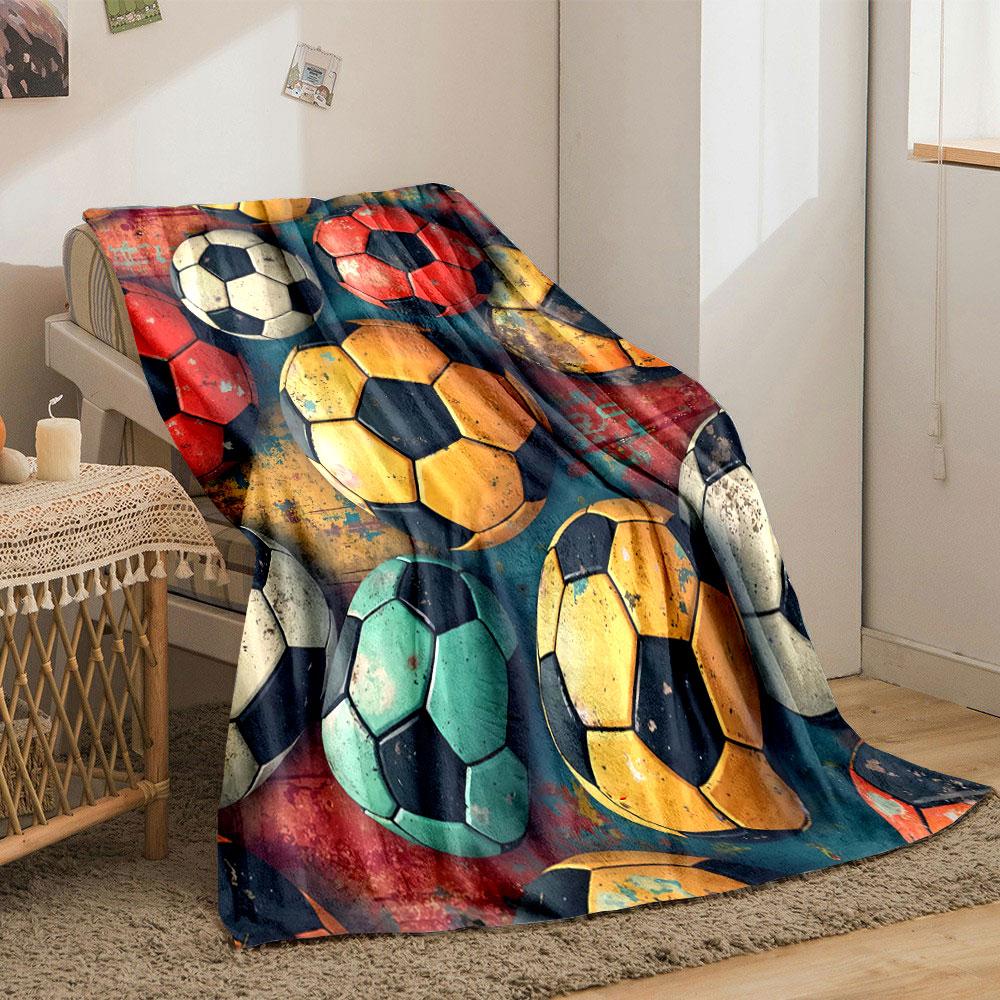 Multiple Colorful Soccer Balls with Worn Textures On a Vibrant Background. for All Seasons Blanket Lunch Break Throw Gift