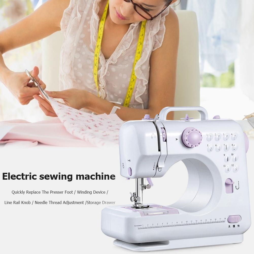 505A Tragbare Haushalts-Mini-Nähmaschine Doppelte Geschwindigkeit 12 Eingebaute Stiche für Anfänger DIY Kleidung Basteln Ausbesserungsmaschine
