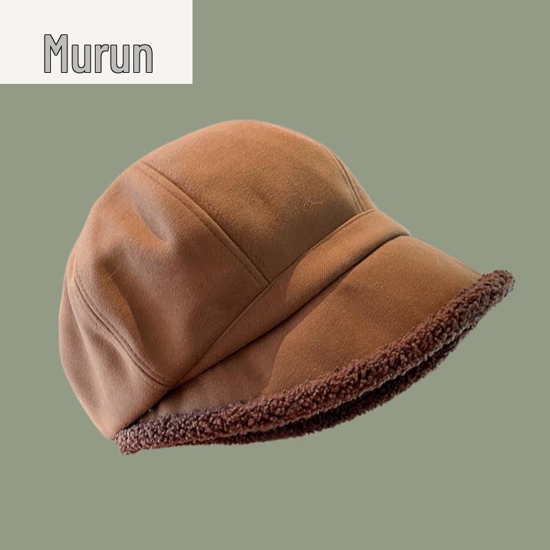 Women's Fleece-Lined Lamb Wool Beret: Warm Autumn/Winter Bucket Hat for Skiing & Outdoor Play