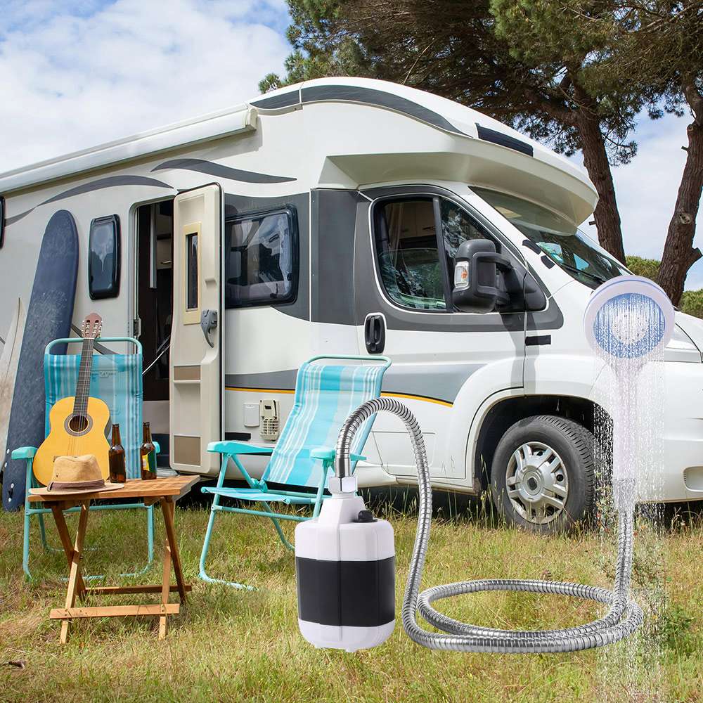 ABS Camping Electric Shower Head Portable Handheld Shower Pump Black Outdoor Shower Head Kit Beach