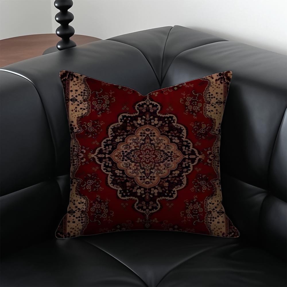 Vintage Persian Style Pillow Cushion Cover Pillow Case Anti-Dustmite Invisible Zipper Silky Plush Cushion