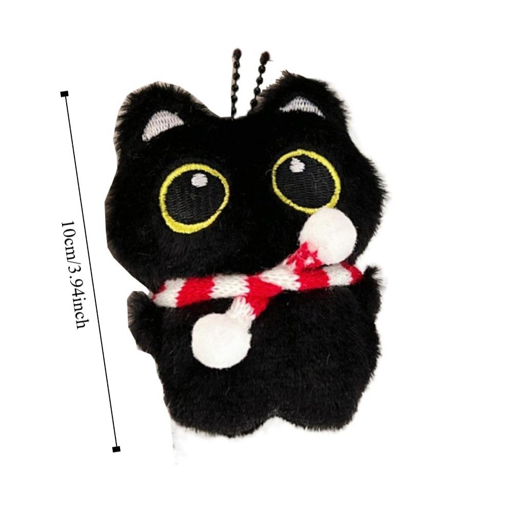 Soft Squeak Scarf Black Cat Pendant Cartoon Plush Stuffed Toys Hanging Accessory