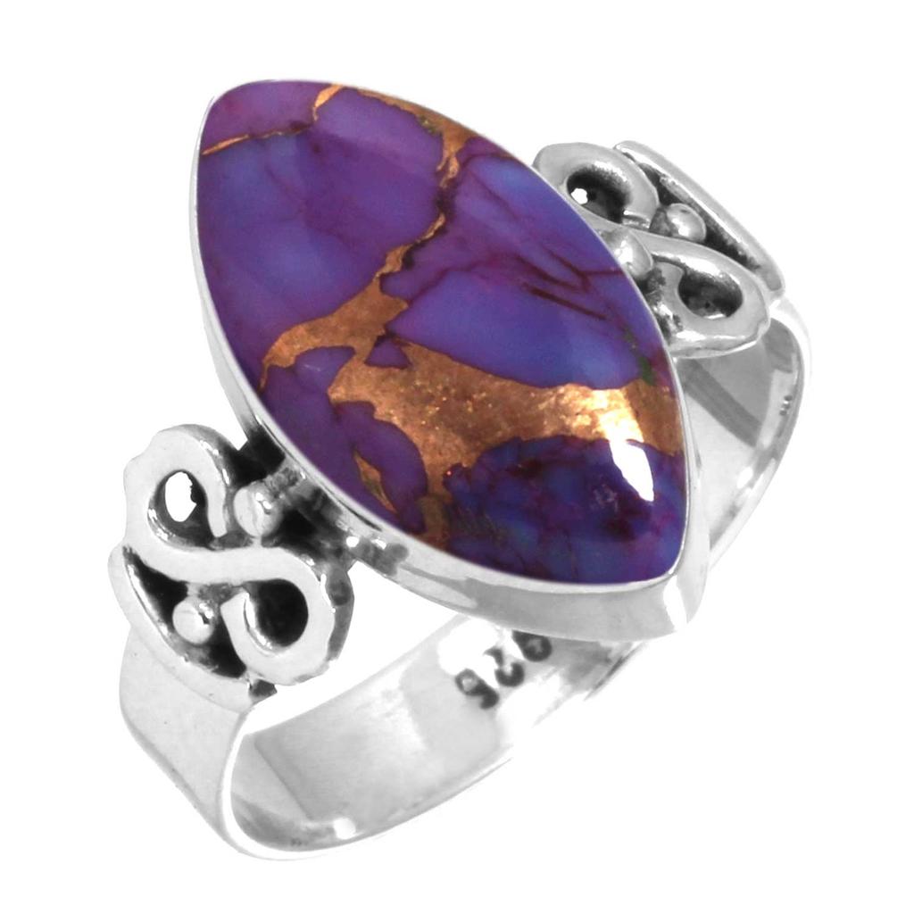 925 Sterling Silver Ring Women Gemstone Handmade Jewelry Halloween Gift Blue Green Purple Copper Turquoise Pearl Lapis Mother Of Pearl Victorian