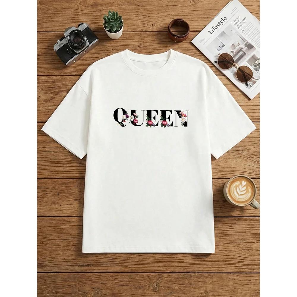 

Queen Flower Print Tshirt Unisex Tees 2026 Summer new Short Sleeve Top FeUnisex Daily Casual Fashion pure Cotton Tees comfortable S