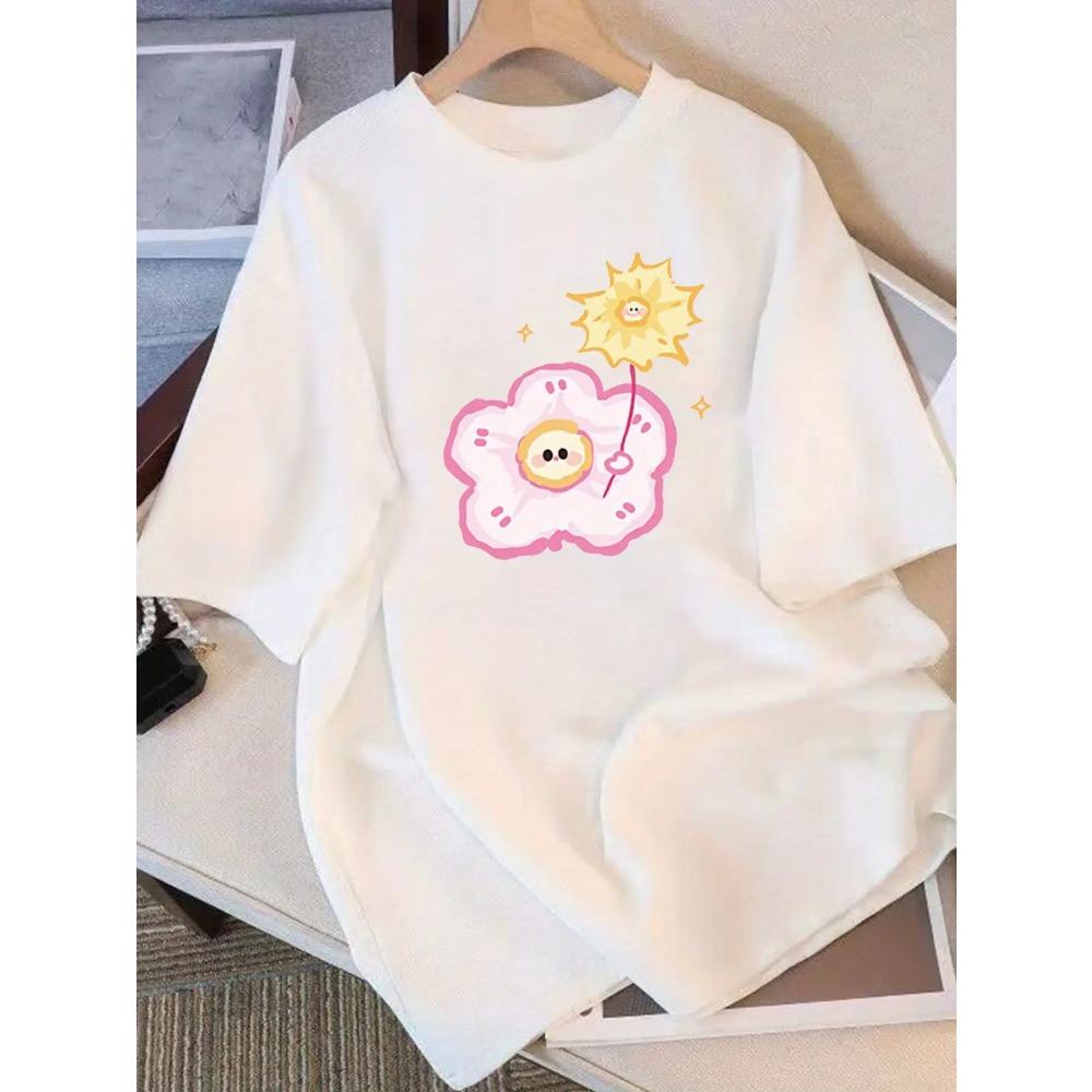 

Women s Cute Pastel Floral-like Print T-Shirt Breathable Crew Neck Top Fit Casual Everyday Harajuku Short Sleeve Casual S