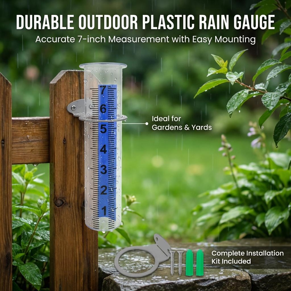 Outdoor Plastic Rain Gauge Precision Weather Resistant Measuring Tool For Garden And Agriculture Use