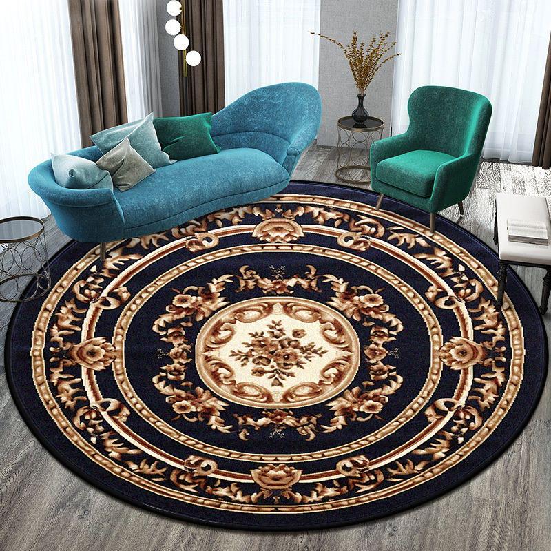 

European Style Big Size Round Rug Flower Design Easy Clean Carpet Living Room Soft Foldable Room Decoration Home Mats Washable 60cm