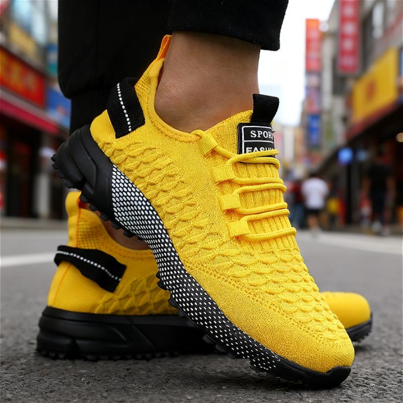 Unisex Knitted Sneakers Unique Grid Design Lightweight Comfortable Running Shoes Outdoor Lace Up Walking Men Shoes Free Shipping