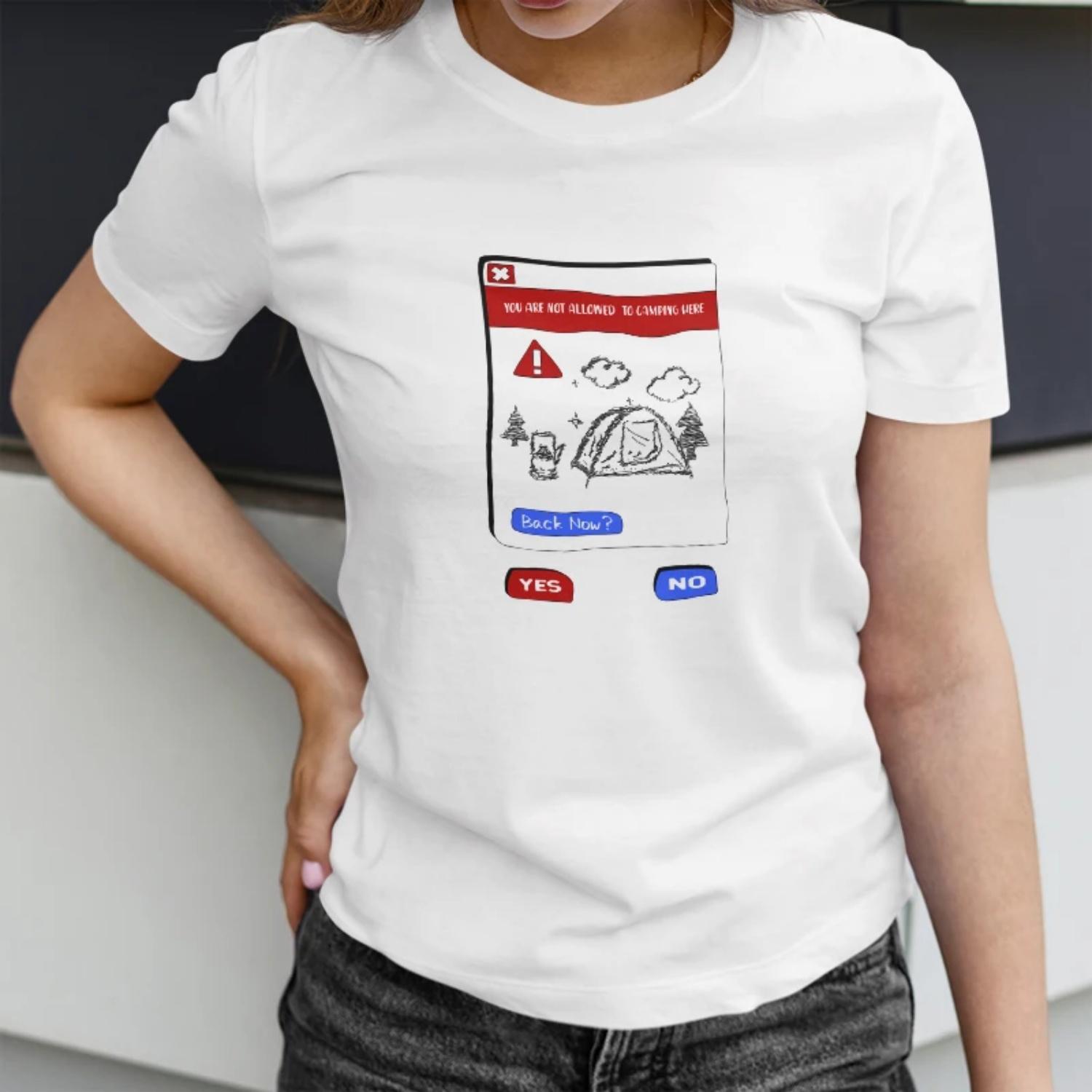 

Women s White T-Shirt with Camping Tent Print Casual Summer Tee for Outdoor Adventures Comfortable and Stylish Short Sleeve XXXXXL