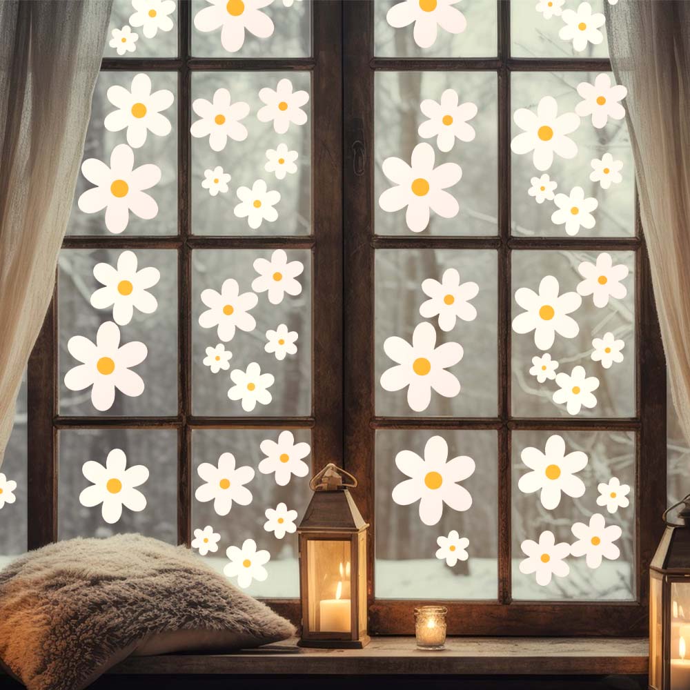 6Sheets/72Pcs/Set Double Sided Flower Wall Stickers PVC Glass Stickers  Home Decoration