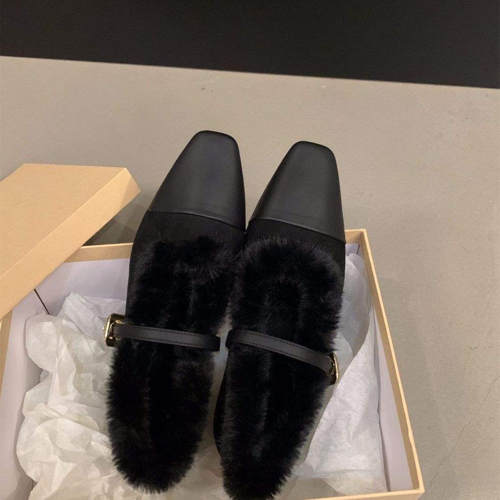 French Flat-bottomed Plush Shoes Mary Jane Single Shoes Women's Shoes 2025 New Autumn and Winter Warm Cotton Shoes Evening