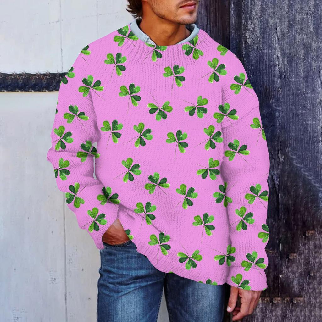 Herre Print Falsk Genser, Rundhalset Sweatshirt, Løs Langermet Topp