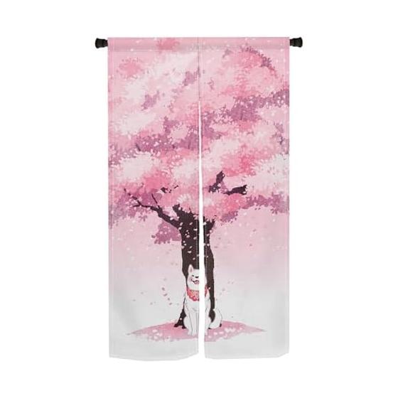 Noren, Cute Cherry Blossom White Shiba Inu Noren, Stylish, Width 80 x Length 150cm, Noren Interior, Blindfold, Blindfold, Light Blocking, Room